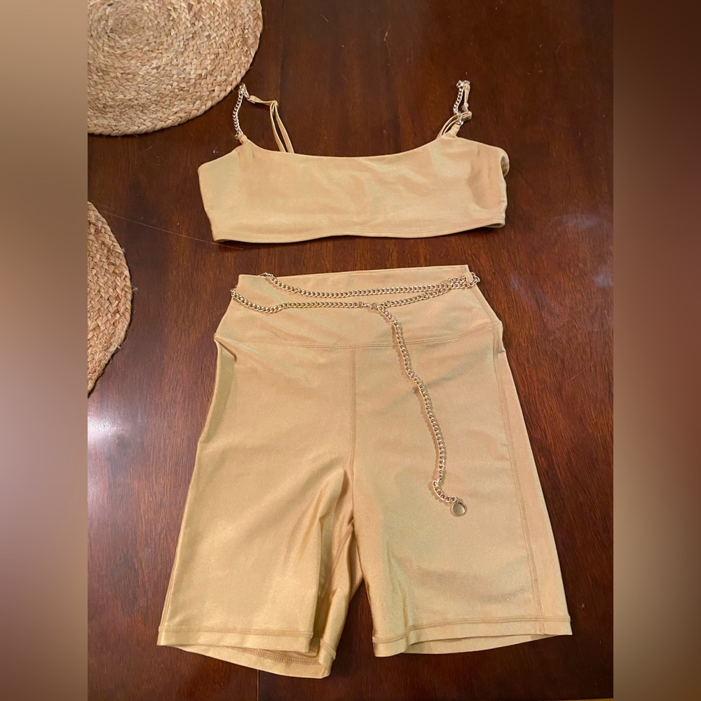 WeWoreWhat Gold Set- Worn Once- Size- Top- Large- Bottoms- medium